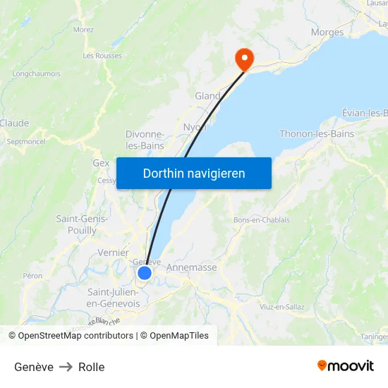 Genève to Rolle map