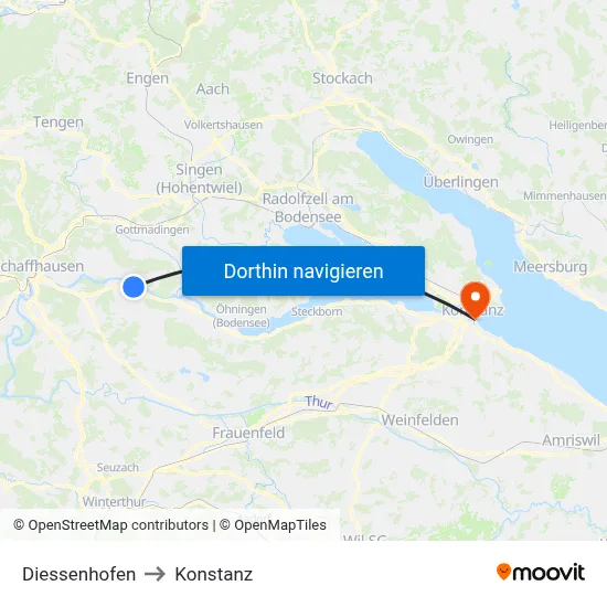 Diessenhofen to Konstanz map