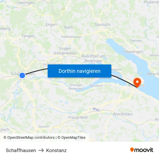 Schaffhausen to Konstanz map