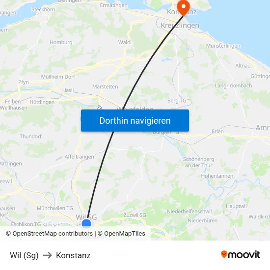 Wil (Sg) to Konstanz map