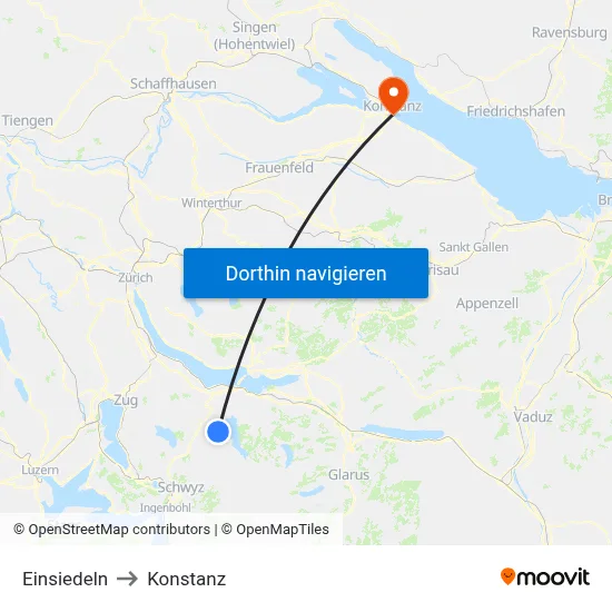Einsiedeln to Konstanz map