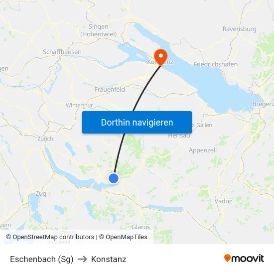 Eschenbach (Sg) to Konstanz map