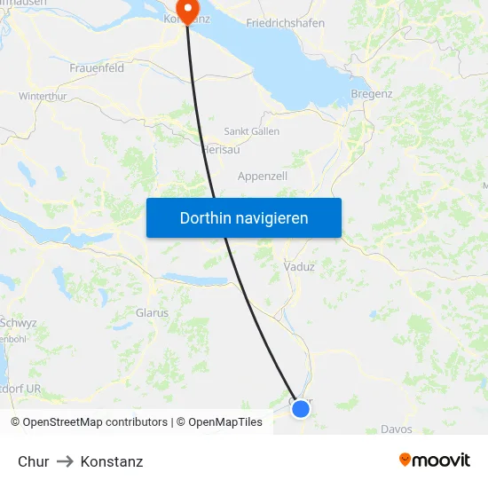 Chur to Konstanz map