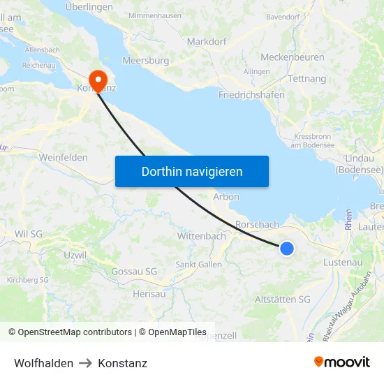 Wolfhalden to Konstanz map