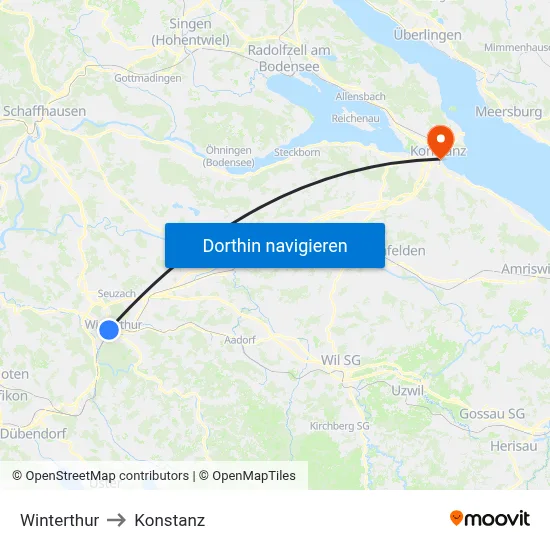 Winterthur to Konstanz map