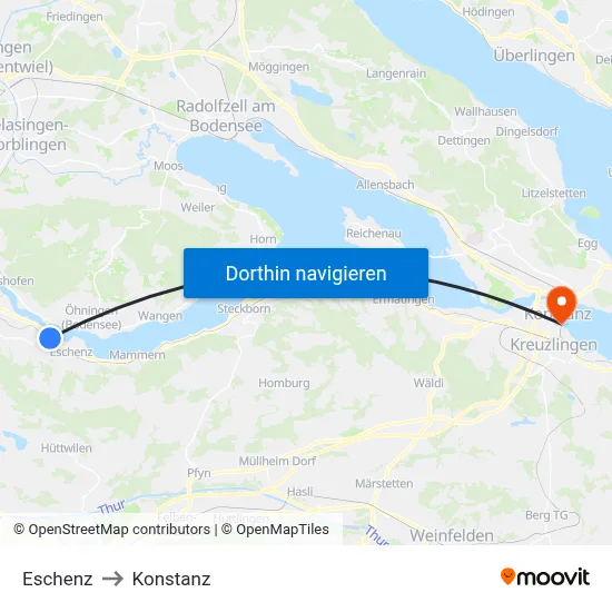 Eschenz to Konstanz map