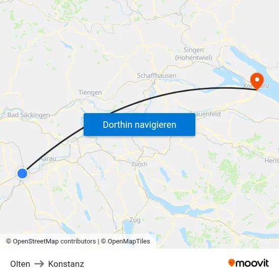 Olten to Konstanz map