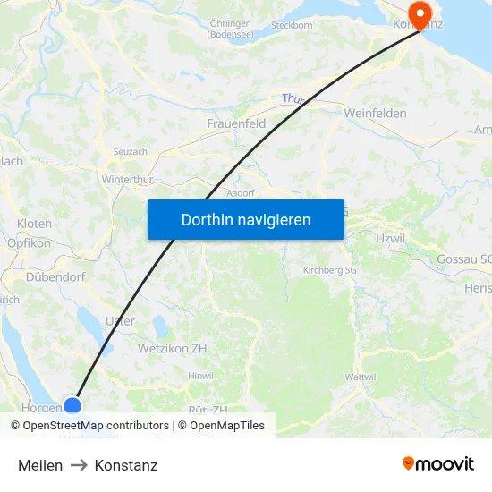 Meilen to Konstanz map