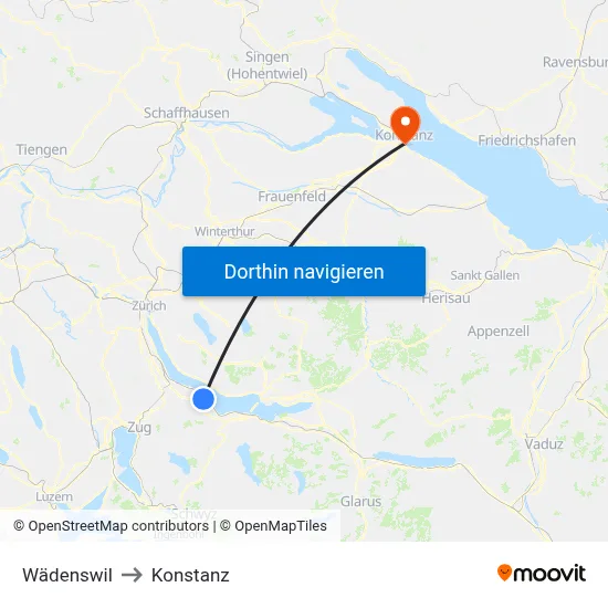 Wädenswil to Konstanz map