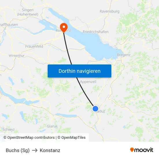 Buchs (Sg) to Konstanz map