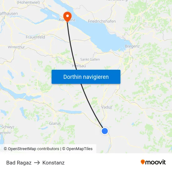 Bad Ragaz to Konstanz map