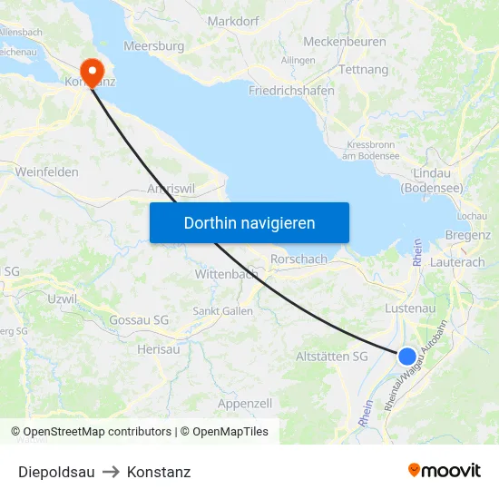 Diepoldsau to Konstanz map