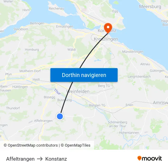 Affeltrangen to Konstanz map