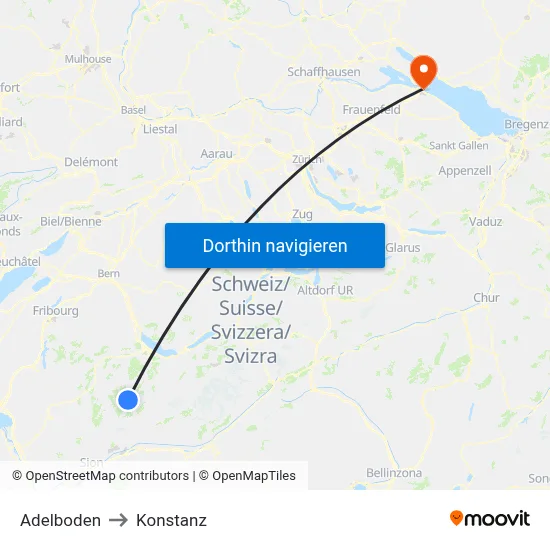 Adelboden to Konstanz map