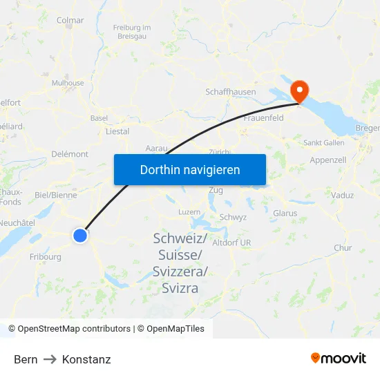Bern to Konstanz map