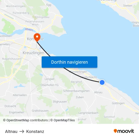 Altnau to Konstanz map