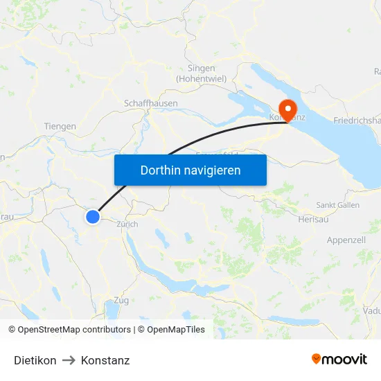 Dietikon to Konstanz map