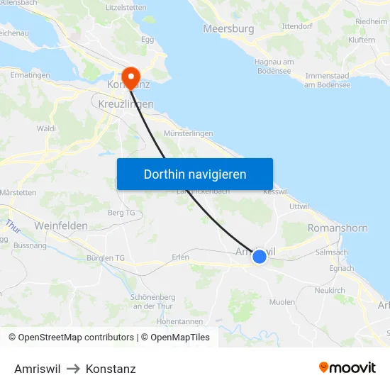 Amriswil to Konstanz map