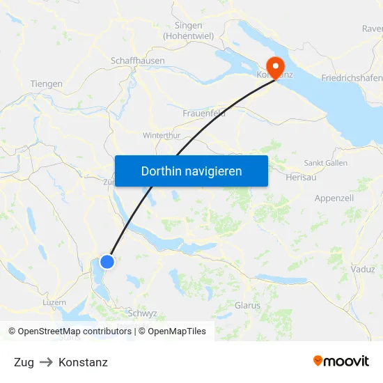 Zug to Konstanz map