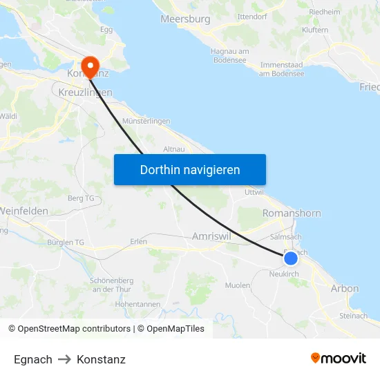 Egnach to Konstanz map
