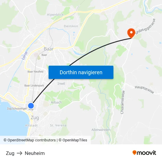 Zug to Neuheim map