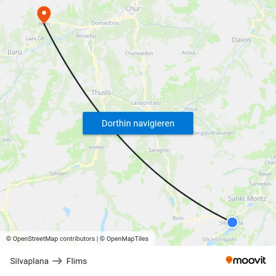 Silvaplana to Flims map