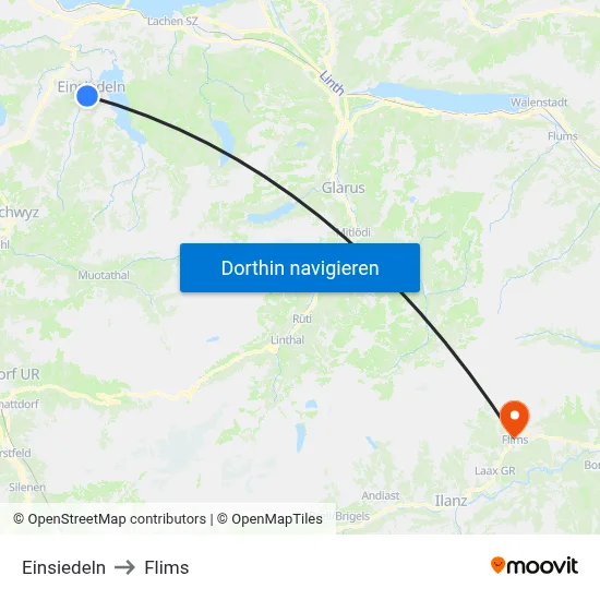 Einsiedeln to Flims map