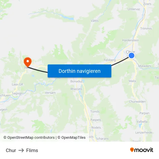 Chur to Flims map