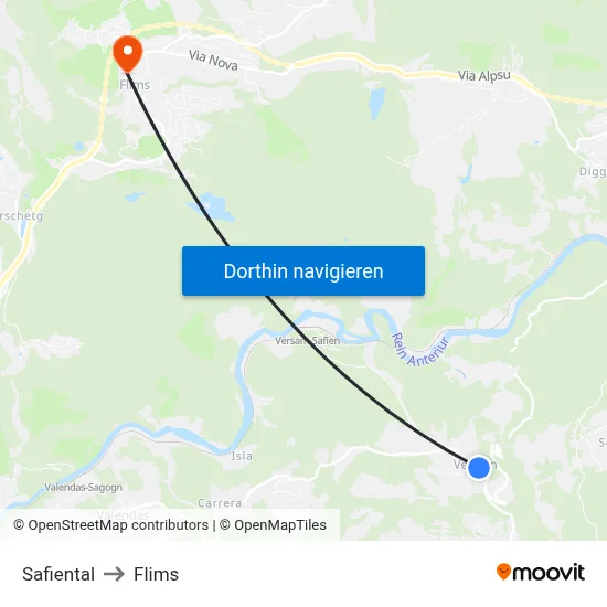 Safiental to Flims map