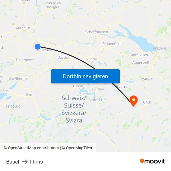 Basel to Flims map
