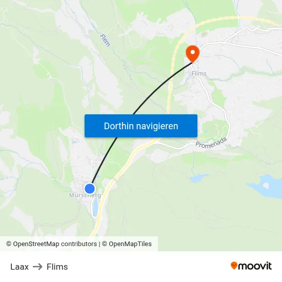 Laax to Flims map