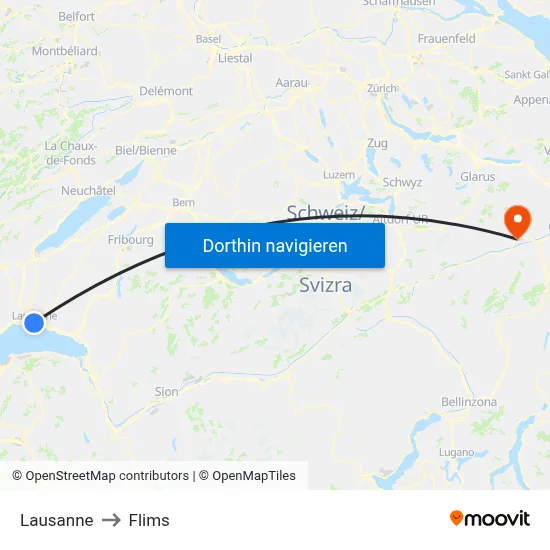 Lausanne to Flims map