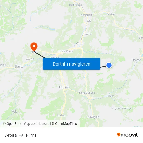 Arosa to Flims map