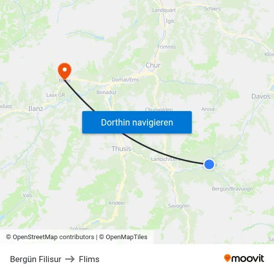 Bergün Filisur to Flims map