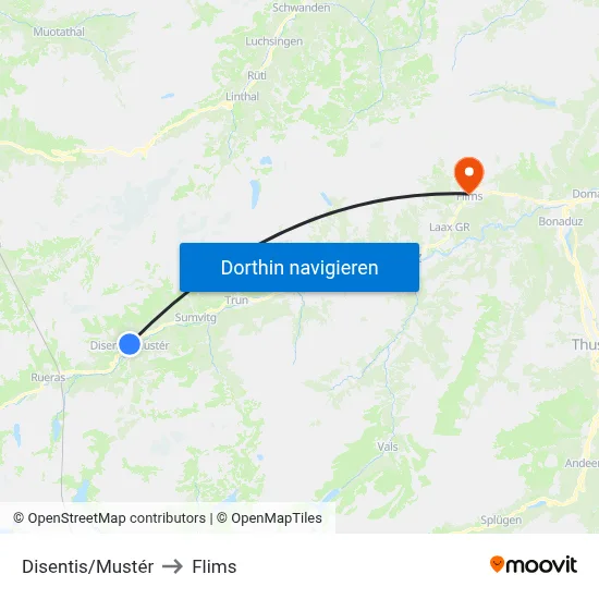 Disentis/Mustér to Flims map