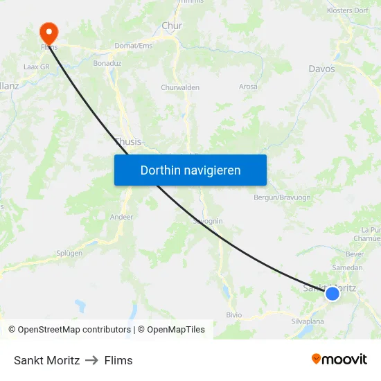 Sankt Moritz to Flims map