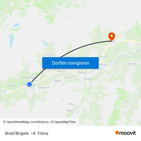 Breil/Brigels to Flims map