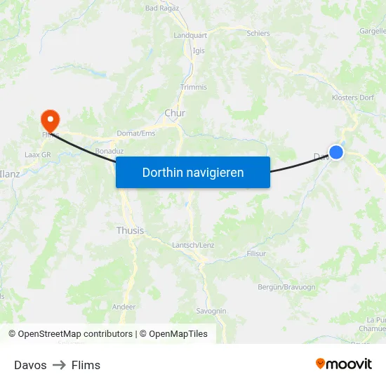 Davos to Flims map