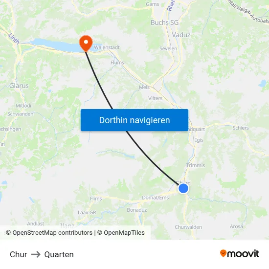 Chur to Quarten map
