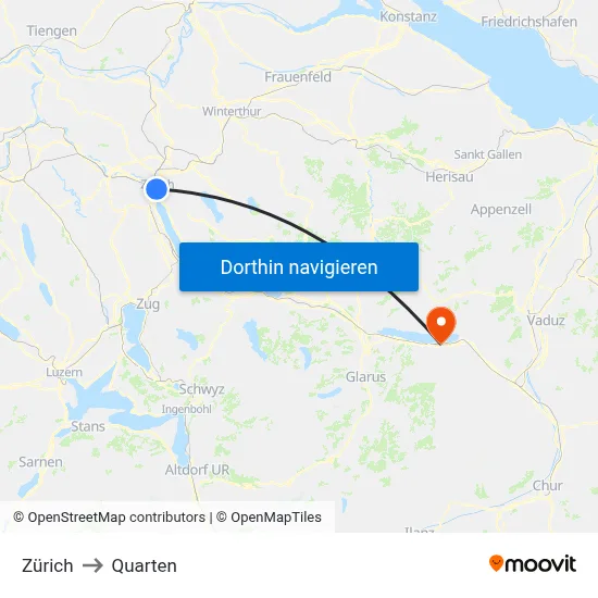 Zürich to Quarten map