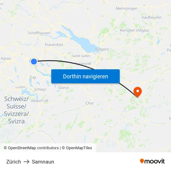 Zürich to Samnaun map