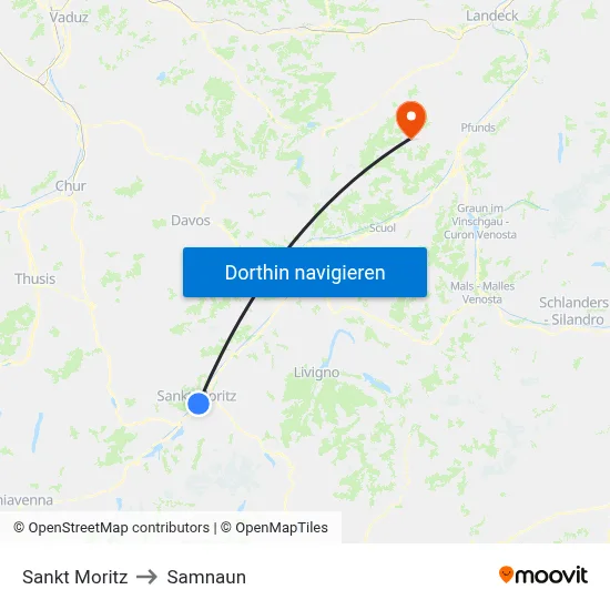 Sankt Moritz to Samnaun map