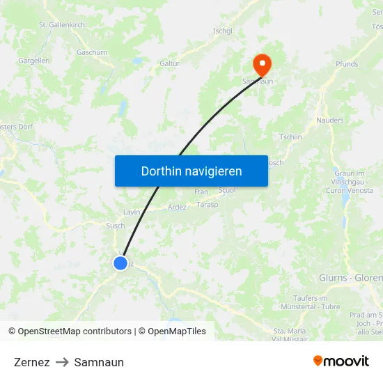 Zernez to Samnaun map