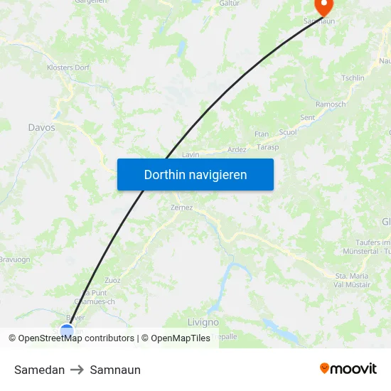 Samedan to Samnaun map