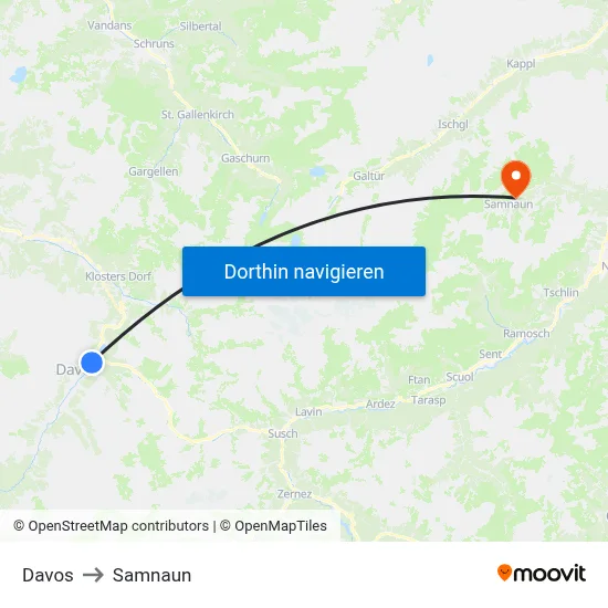 Davos to Samnaun map