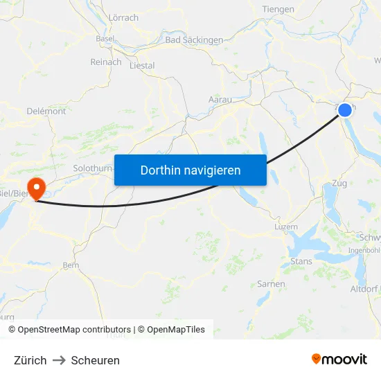 Zürich to Scheuren map