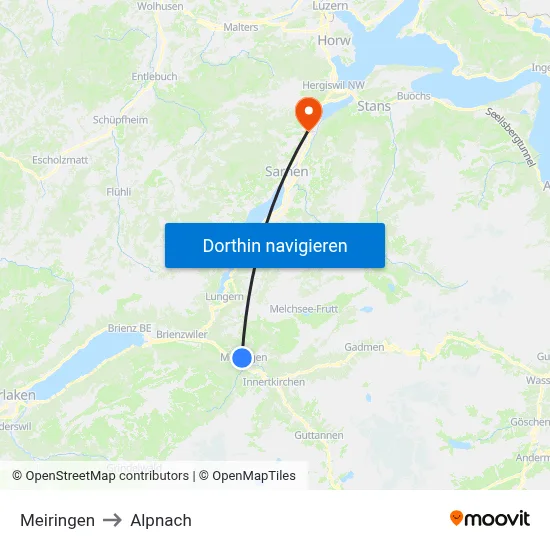 Meiringen to Alpnach map
