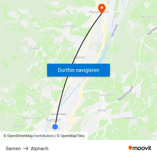 Sarnen to Alpnach map