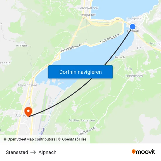Stansstad to Alpnach map
