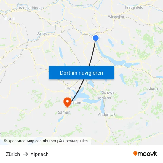 Zürich to Alpnach map